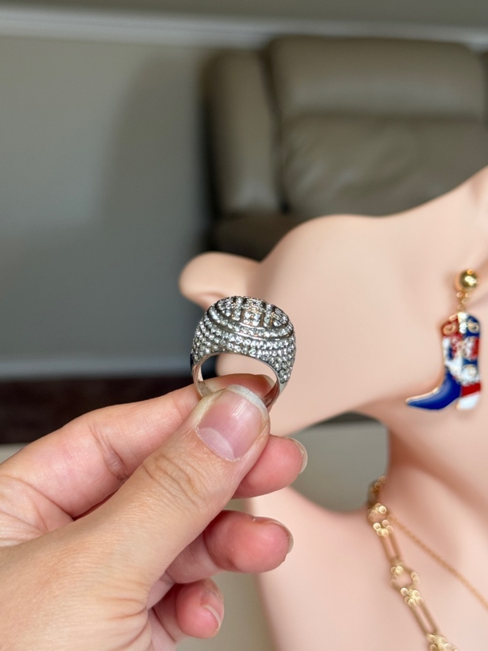 Silver Pavé Dome Cocktail Ring - Picture 5 of 6